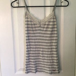 Hollister | Grey and white striped lace cami